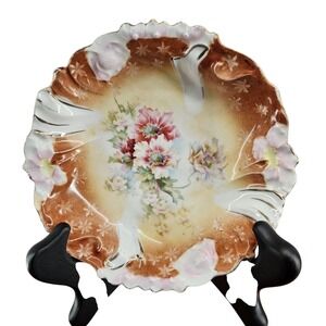 S&T RS Germany Small Scalloped Fluted Porcelain Berry Bowl Floral Gold Trim EUC